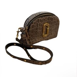 Marc Jacobs Gray Leather Shutter Crossbody Croc Embossed